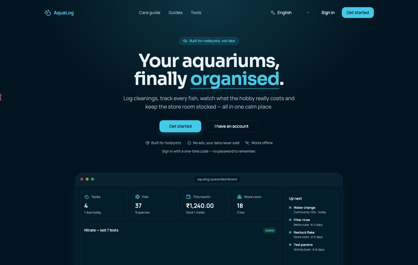 Your aquariums, finally organised