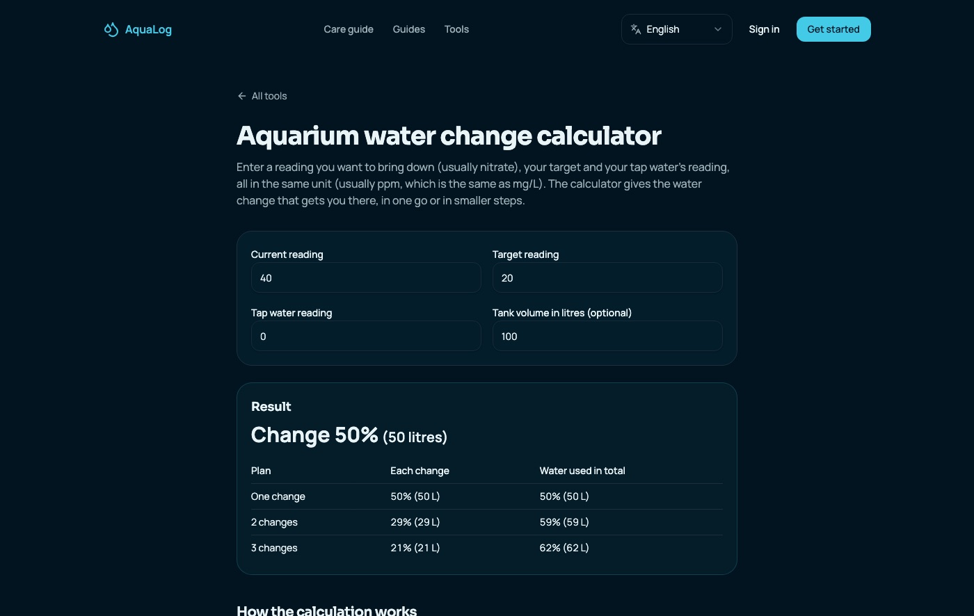 The water change calculator