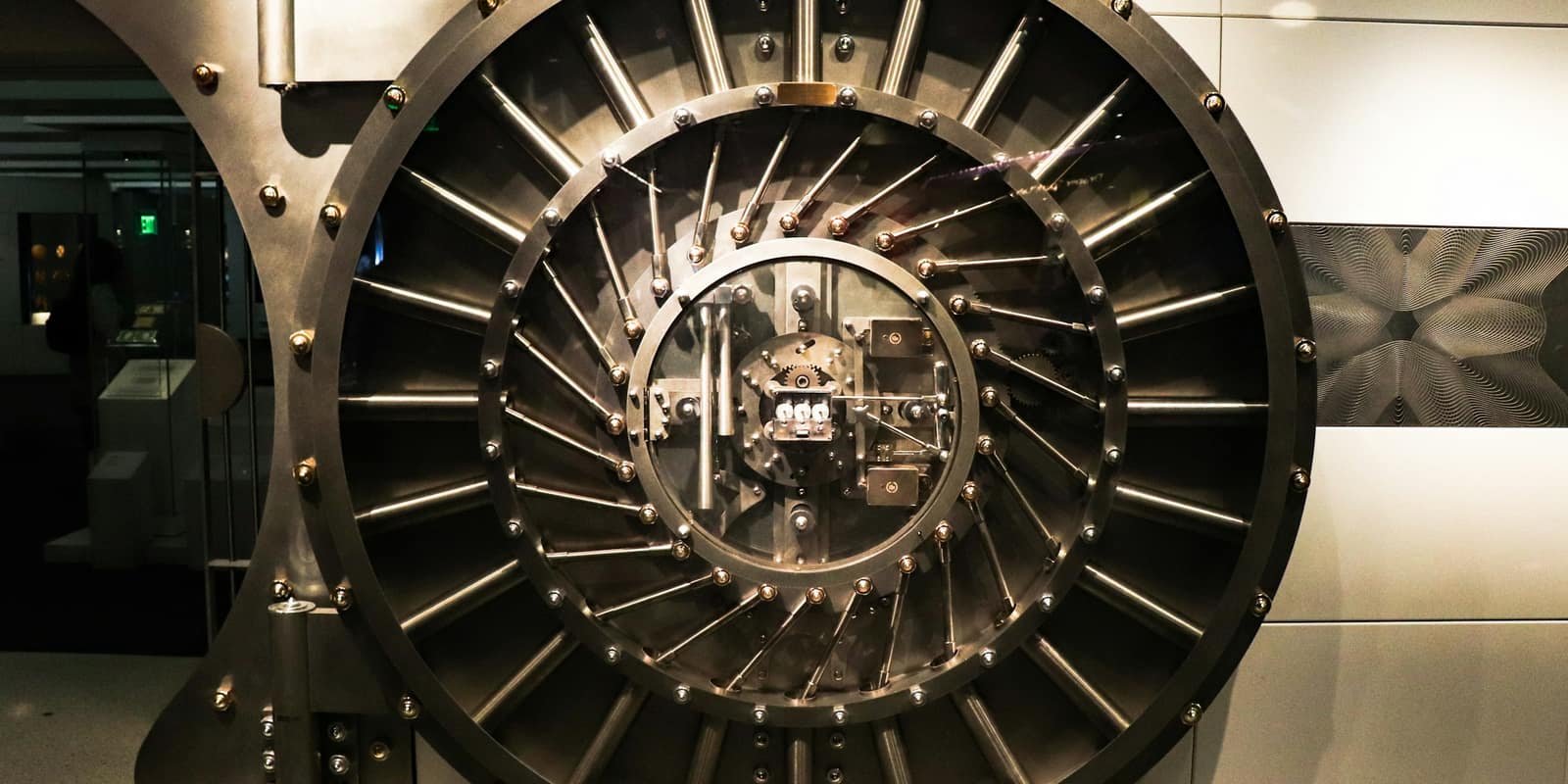 A gray steel vault door